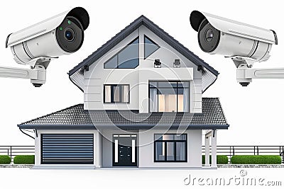 Alarm systems with smart technology ensure high-speed data transmission and expansive network coverage for secure properties. Cartoon Illustration