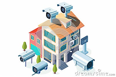 Secure your home with a self-setup CCTV system, managing different alarm controls and using video to educate effectively. Cartoon Illustration