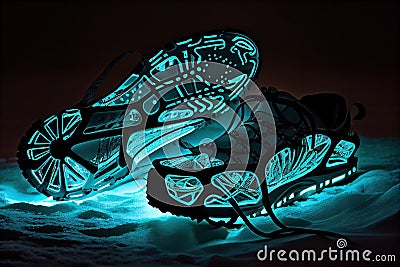 Neon-Glowing Snowshoes, Made with Generative AI Stock Photo