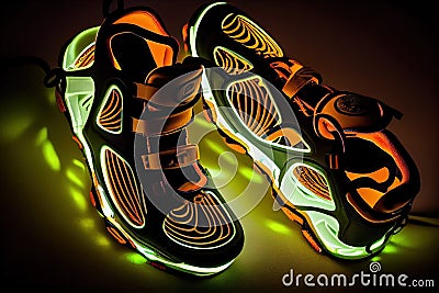 Neon-Glowing Snowshoes, Made with Generative AI Stock Photo