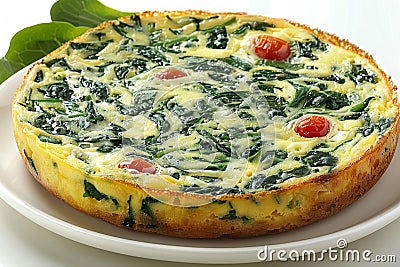 Spinach and cheese quiche with tomatoes, perfect for a savory and healthy meal, showcasing vibrant and delicious flavors Stock Photo