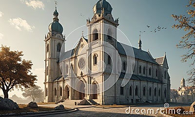 A church with a large dome and a tree in front of it. Stock Photo