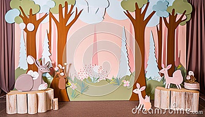 Whimsical Baby Shower Backdrop, Made with Generative AI Stock Photo