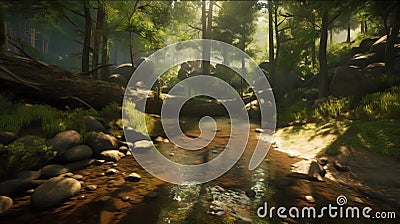 Serene Forest with Bubbling Stream, Made with Generative AI Stock Photo