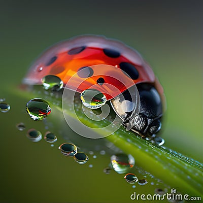Ladybug on Grass, Made with Generative AI Stock Photo