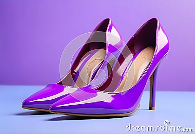 Stylish purple high heels on color background Stock Photo