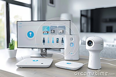 Mobile surveillance control updates network security through camera systems, ensuring protective measures are maintained with syst Cartoon Illustration