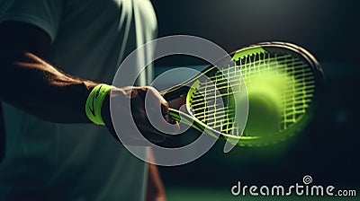 AI Generated Tennis Player s Serve A Focus and Intensity Shot Stock Photo