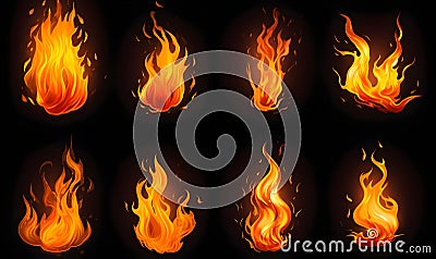 Ai generated texture of fire on a black background, fire flame, burning fire on a dark area, fire background, fire frame, fire fla Stock Photo