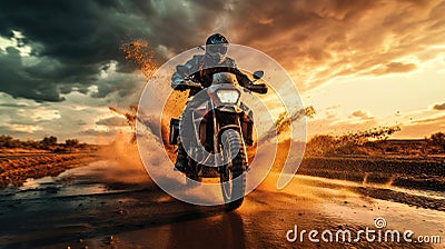 AI Generated Thrilling Adventure Motorcyclist's Global Journey and Exploration Stock Photo