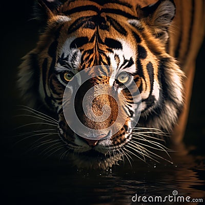 AI generated tiger gazing intently into the camera Stock Photo