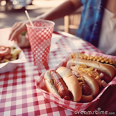 AI generated tray with hot dogs Stock Photo