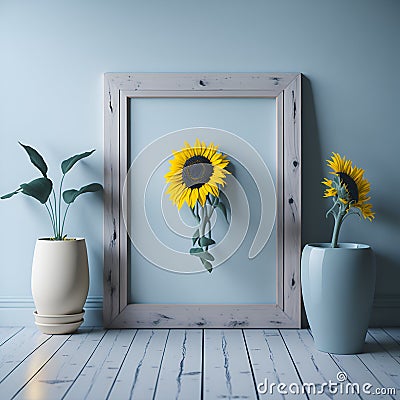 A picture frame with two sunflowers in it Stock Photo