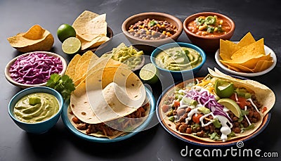 various mexican food dishes in bowls Stock Photo