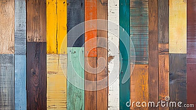 Vertical wooden planks in varying widths display a wide array of vibrant colors Stock Photo