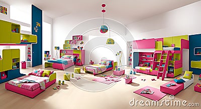 Ai generated vibrant and colorful child's bedroom Stock Photo