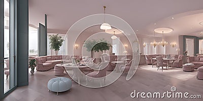 Ai generated a vibrant pink living room with eclectic furniture pieces Stock Photo