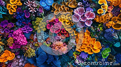 A vibrant underwater scene featuring a diverse array of colorful corals Stock Photo