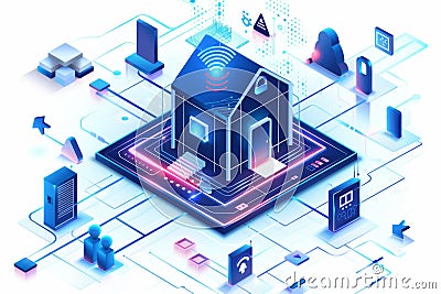 Security ecosystems in real-time environments manage smart systems through automated security alarms, securing personal data and C Cartoon Illustration