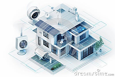 Security camera networks with depth of field enhance privacy through smart alerts, protective monitoring, and safeguard defenses. Cartoon Illustration