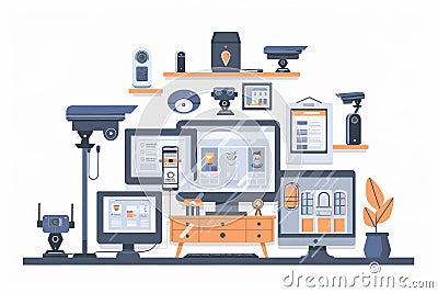 Design a security concept that integrates motion detection technology and secure lighting to maximize protection and control. Cartoon Illustration