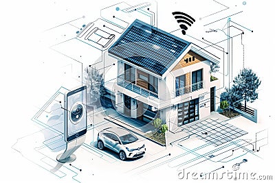 Integrate intelligent networking solutions in security systems, safeguarding remote feeds through camera security and continuous c Cartoon Illustration