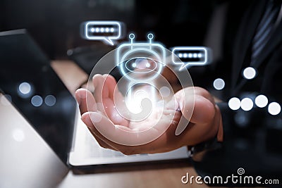 AI generates business communication and the development of chatbot digital technology, Artificial intelligence open for chat Stock Photo