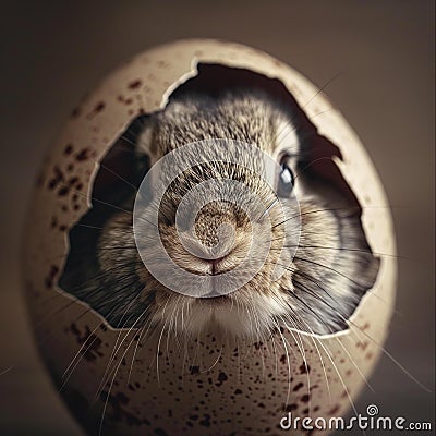 AI generation photography, nose of a rabbitt poking through a small hole in an egg Stock Photo