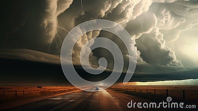 AI-generated Desert Road Heading into the Storm Stock Photo