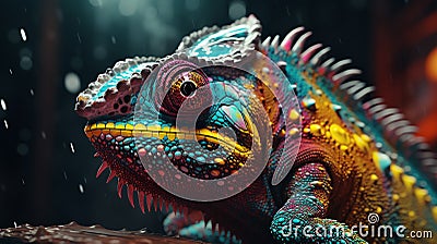 AI Generative. Close up of colorful chameleon. DMT Art style Stock Photo