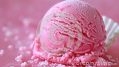 Close-up of a melting pink ice cream scoop. Stock Photo