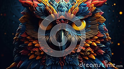 AI Generative. Closed up colorful fave and eye of owl Stock Photo