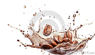 AI generative. Coffee beans with splash on white Stock Photo