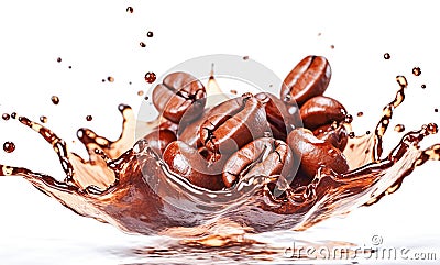 AI generative. Coffee beans with splash on white Stock Photo