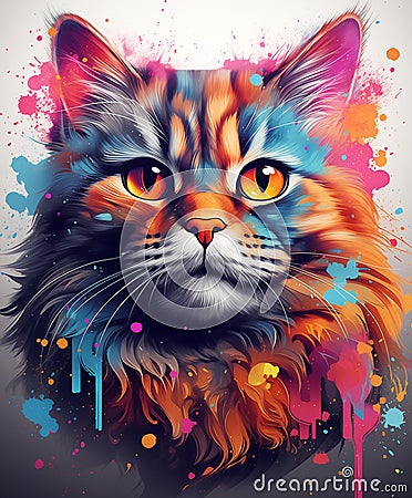 Ai generative concept illustration with fluffy cat face Cartoon Illustration