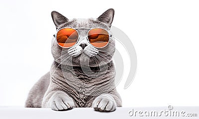 Ai generative. Cute grey cat with glasses Stock Photo