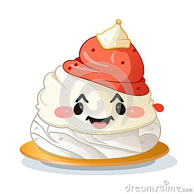 AI generative Cute kawaii meringue cake with strawberry Stock Photo