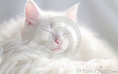 AI generative. Cute little white kitten sleeping Stock Photo