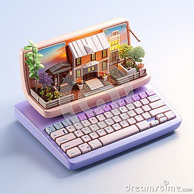 AI generative 3D minimal computer design style for decoration desk Stock Photo