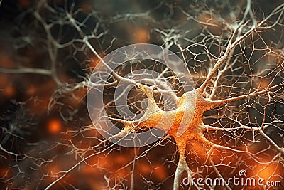 Ai Generative 3d rendering of neuron cell with neurons in brain, nervous system Stock Photo