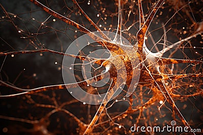 Ai Generative 3d rendering of neuron cell with neurons in brain, nervous system Stock Photo