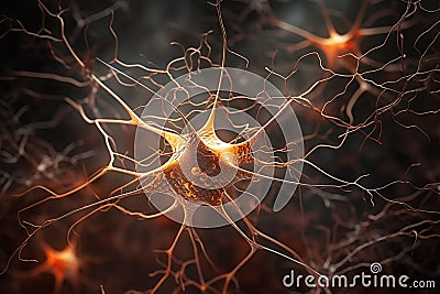 Ai Generative 3d rendering of neuron cell with neurons in brain, nervous system Stock Photo