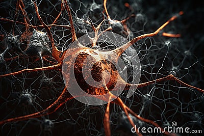 Ai Generative 3d rendering of neuron cell with neurons in brain, nervous system Stock Photo