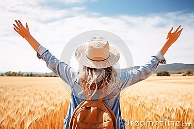 Ai generative. Happy travel woman, vacation concept Stock Photo