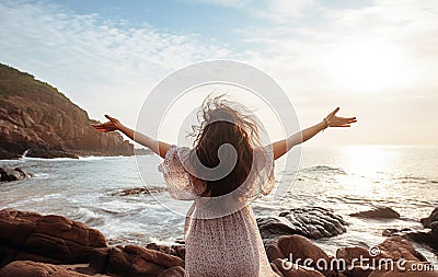 Ai generative. Happy travel woman, vacation concept Stock Photo
