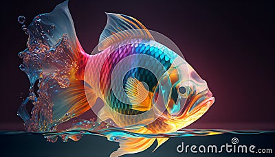 AI Generative Illustration Graphic Design Art Colourful Fish In Water Black Background, Betta fish, siamese fighting fish, betta Stock Photo