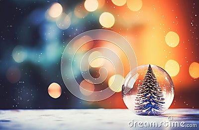 Ai generative. Christmas glass ball on winter bokeh background Stock Photo