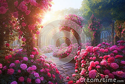 Ai generative. Large rose garden Stock Photo