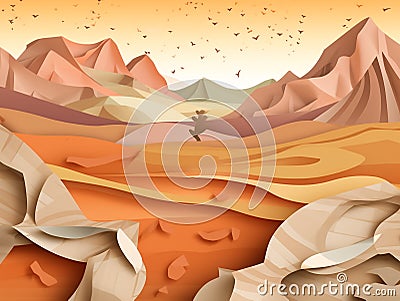 A desert landscape with torn paper8 Stock Photo