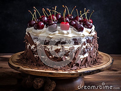 Black forest cake with whipped cream Stock Photo